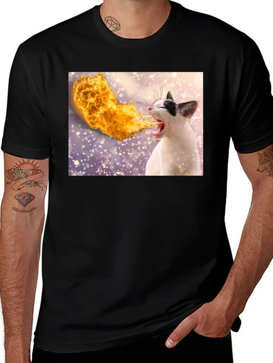 Fire Breathing Cat T-Shirt - Black Cotton Tee
