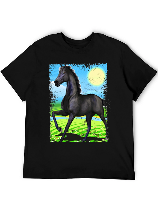 Black Horse Graphic Tee - Mens Fashion