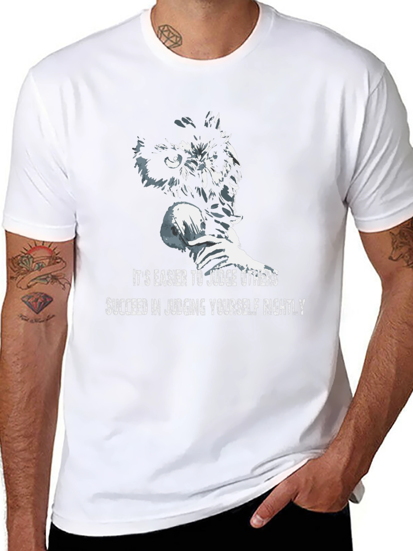 Owl Judge Graphic Print Black T-Shirt