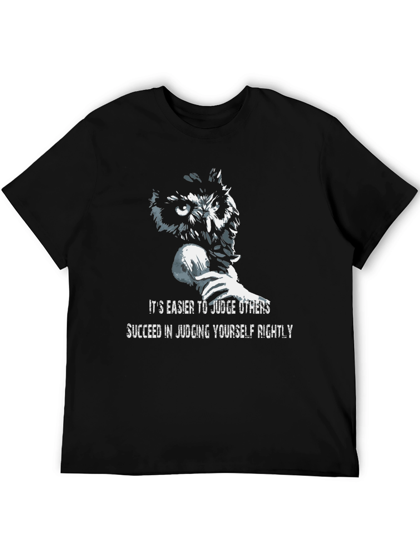 Owl Judge Graphic Print Black T-Shirt