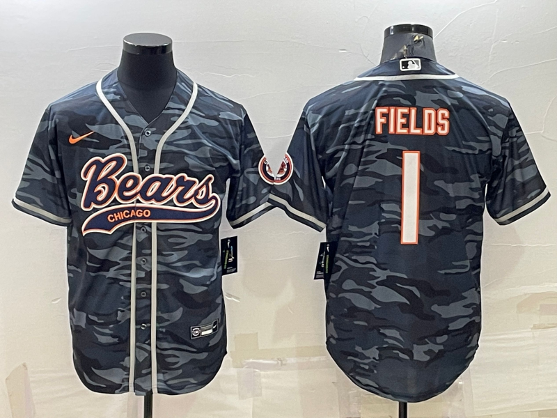 Men's Chicago Bears Justin Fields #1 Grey Camouflage Game Jerseys Joint Edition