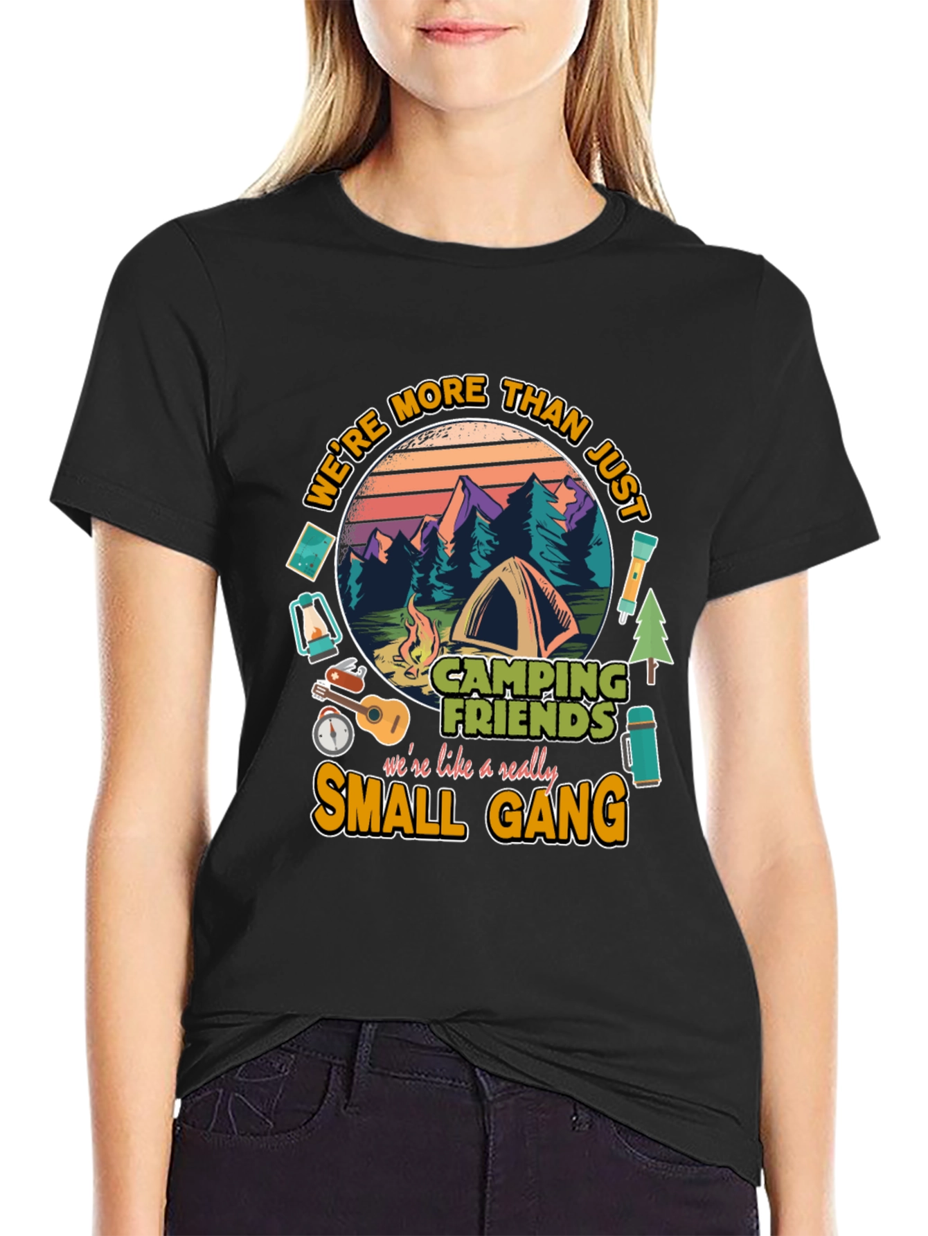 Camping Friends Small Gang Graphic T-Shirt