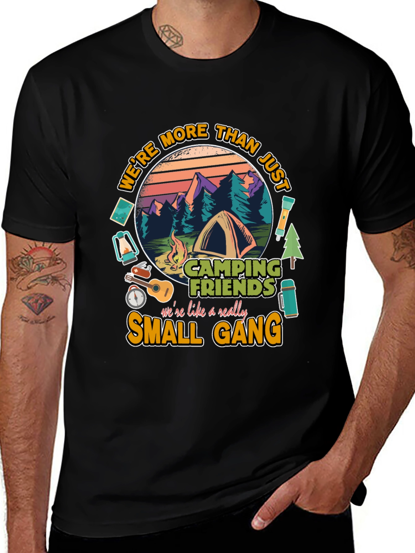 Camping Friends Small Gang Graphic T-Shirt