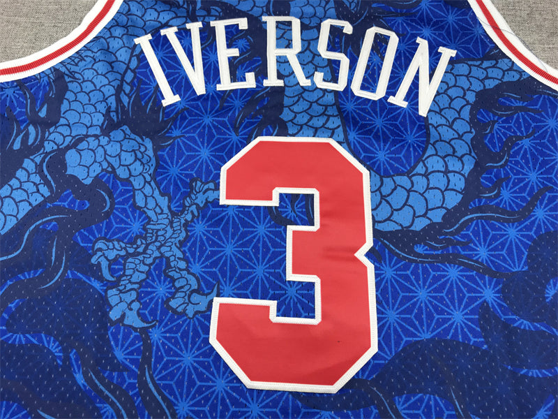 Men's Philadelphia 76ers Allen Iverson #3 Blue Year of Dragon Edition Swingman Jerseys