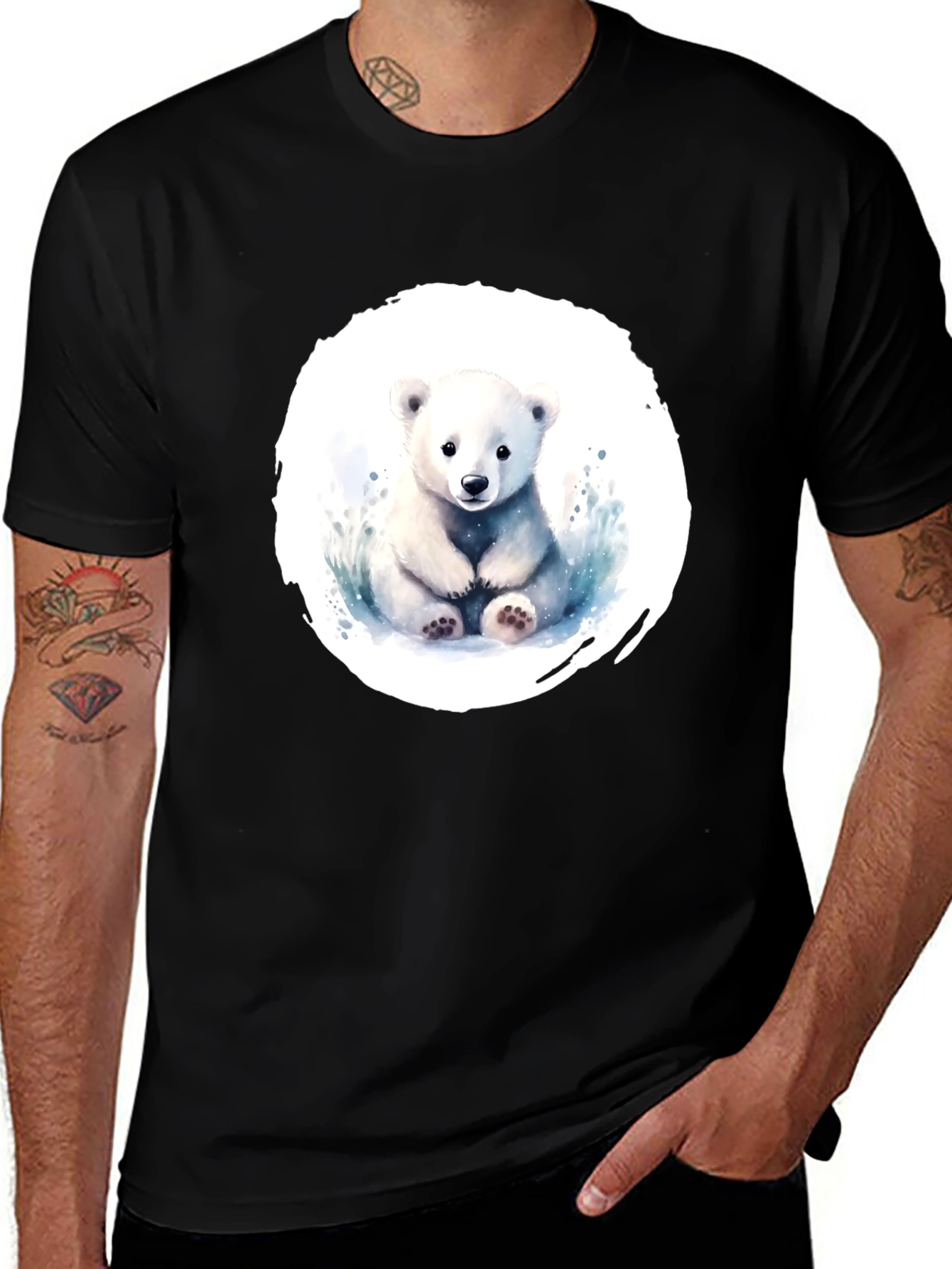 Cute Polar Bear Graphic Tee - Black Cotton Shirt