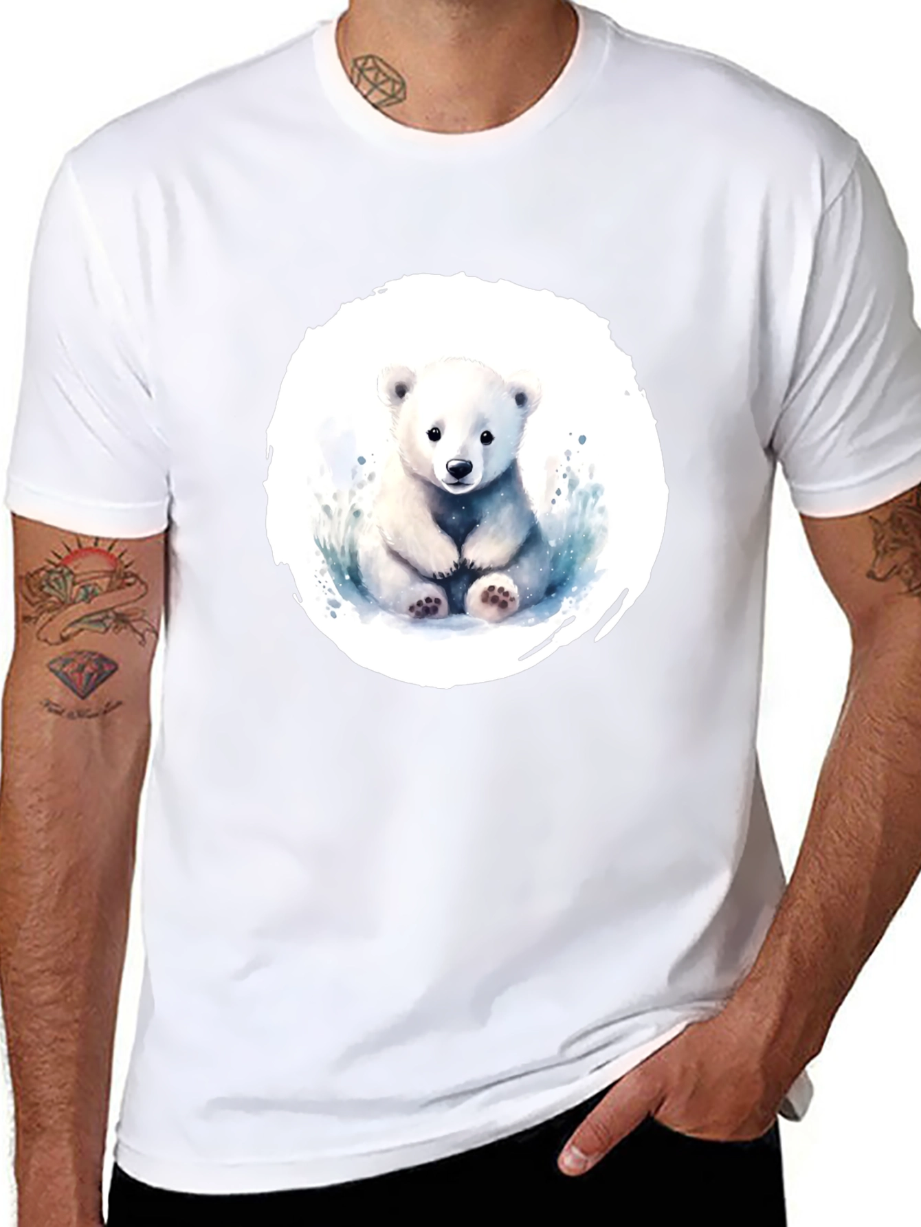 Cute Polar Bear Graphic Tee - Black Cotton Shirt