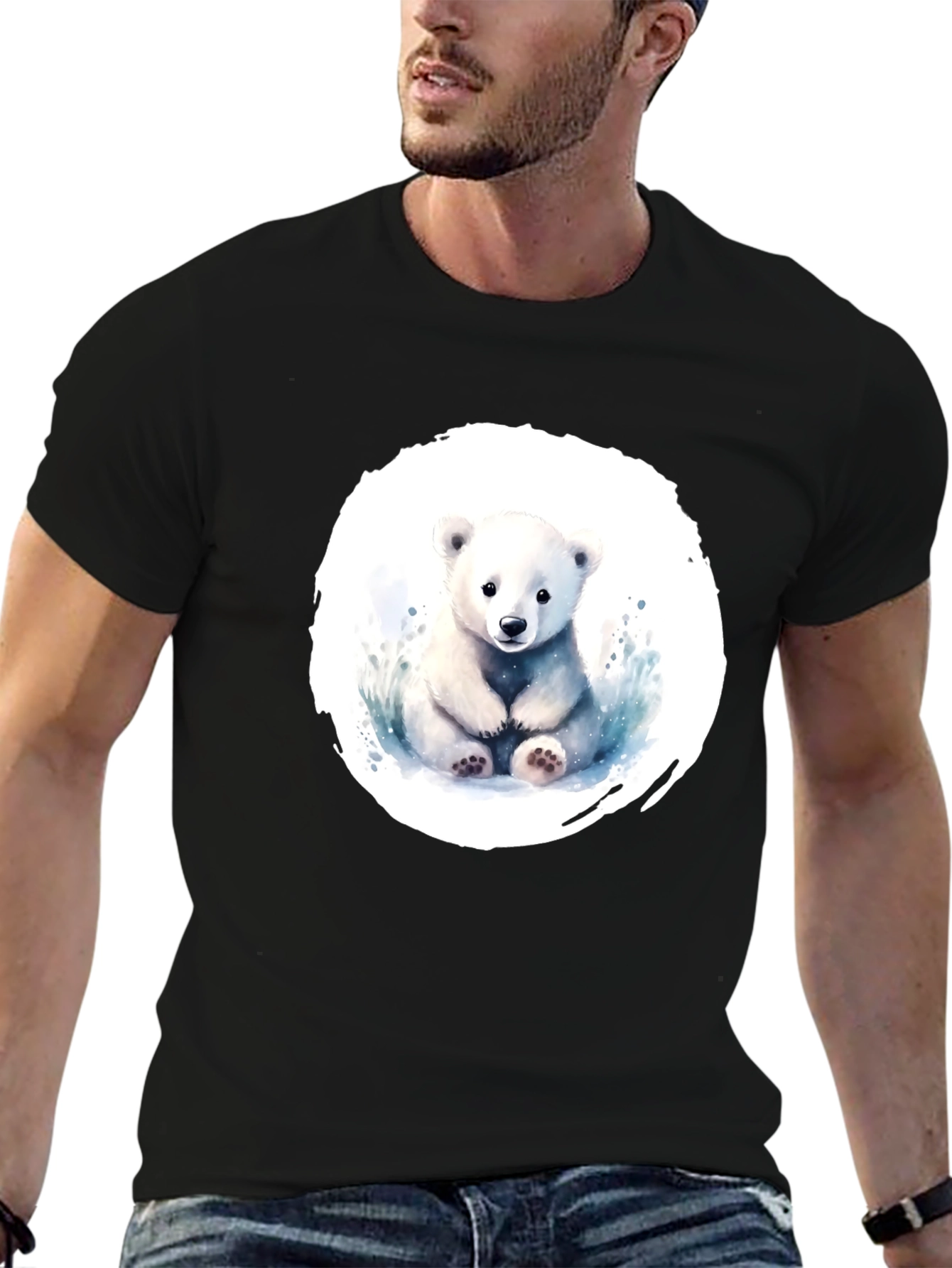 Cute Polar Bear Graphic Tee - Black Cotton Shirt