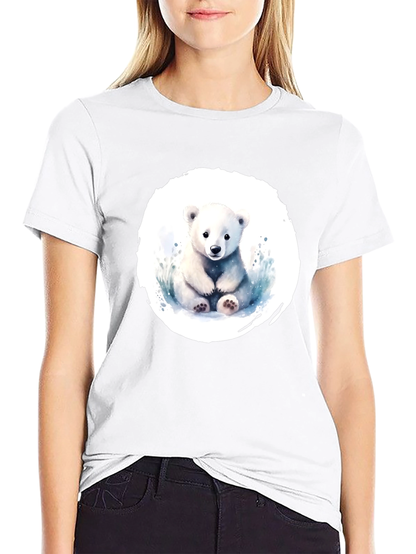Cute Polar Bear Graphic Tee - Black Cotton Shirt
