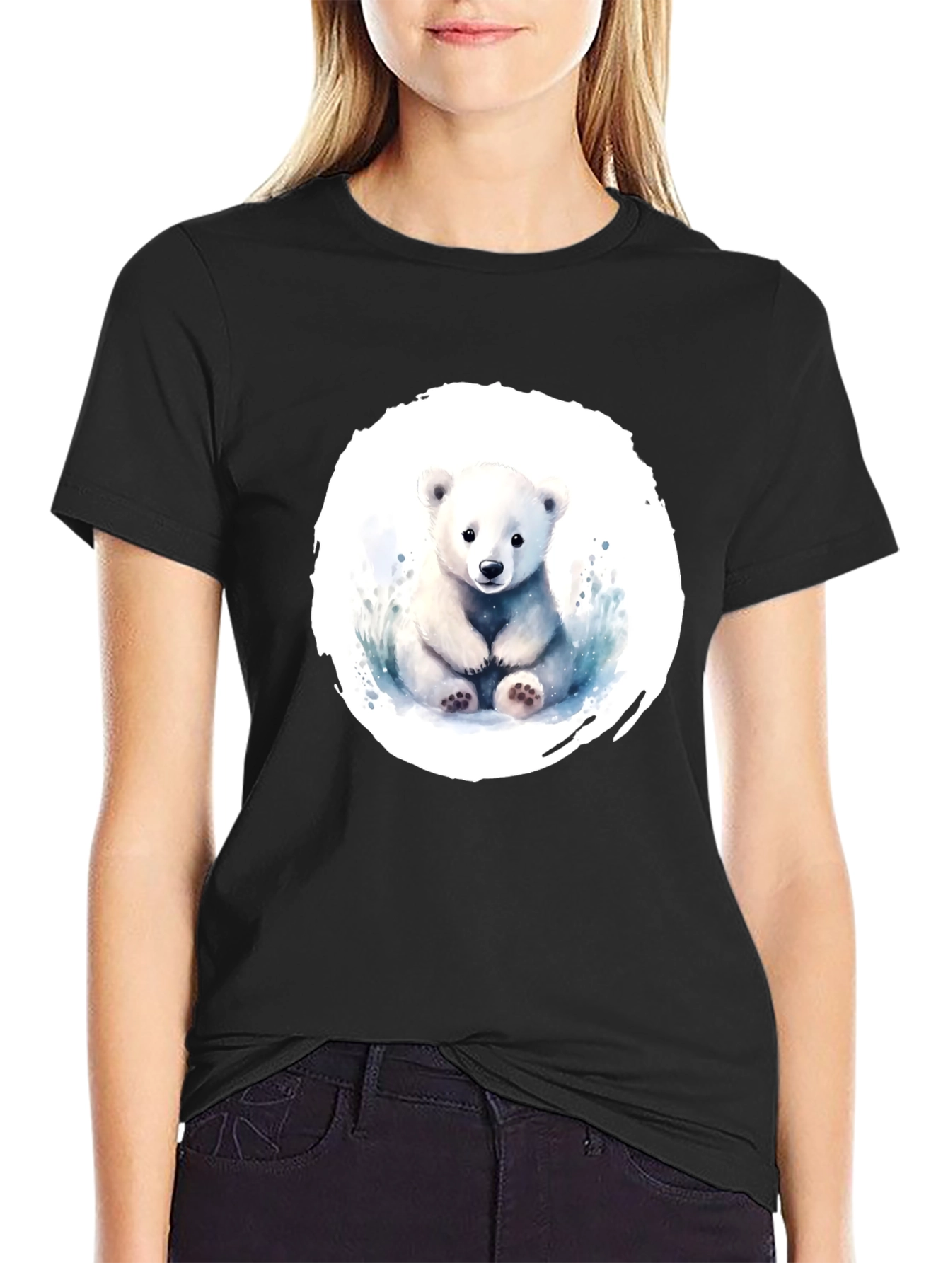Cute Polar Bear Graphic Tee - Black Cotton Shirt
