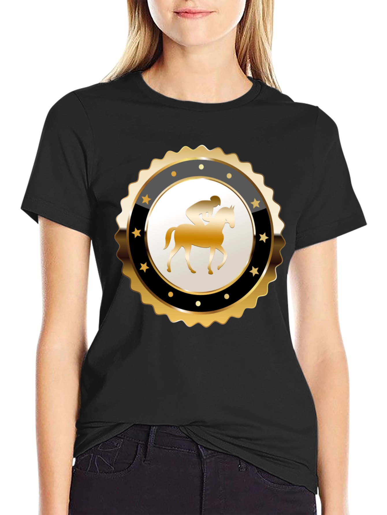 Equestrian Emblem Tee - Black Cotton Blend
