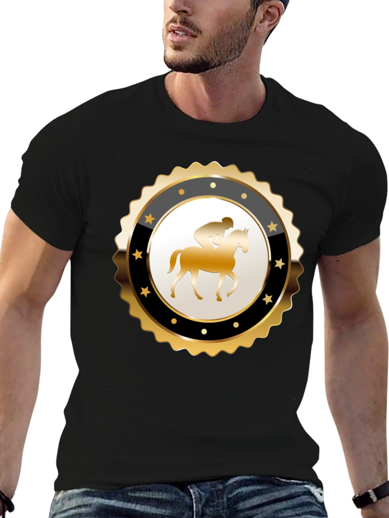 Equestrian Emblem Tee - Black Cotton Blend