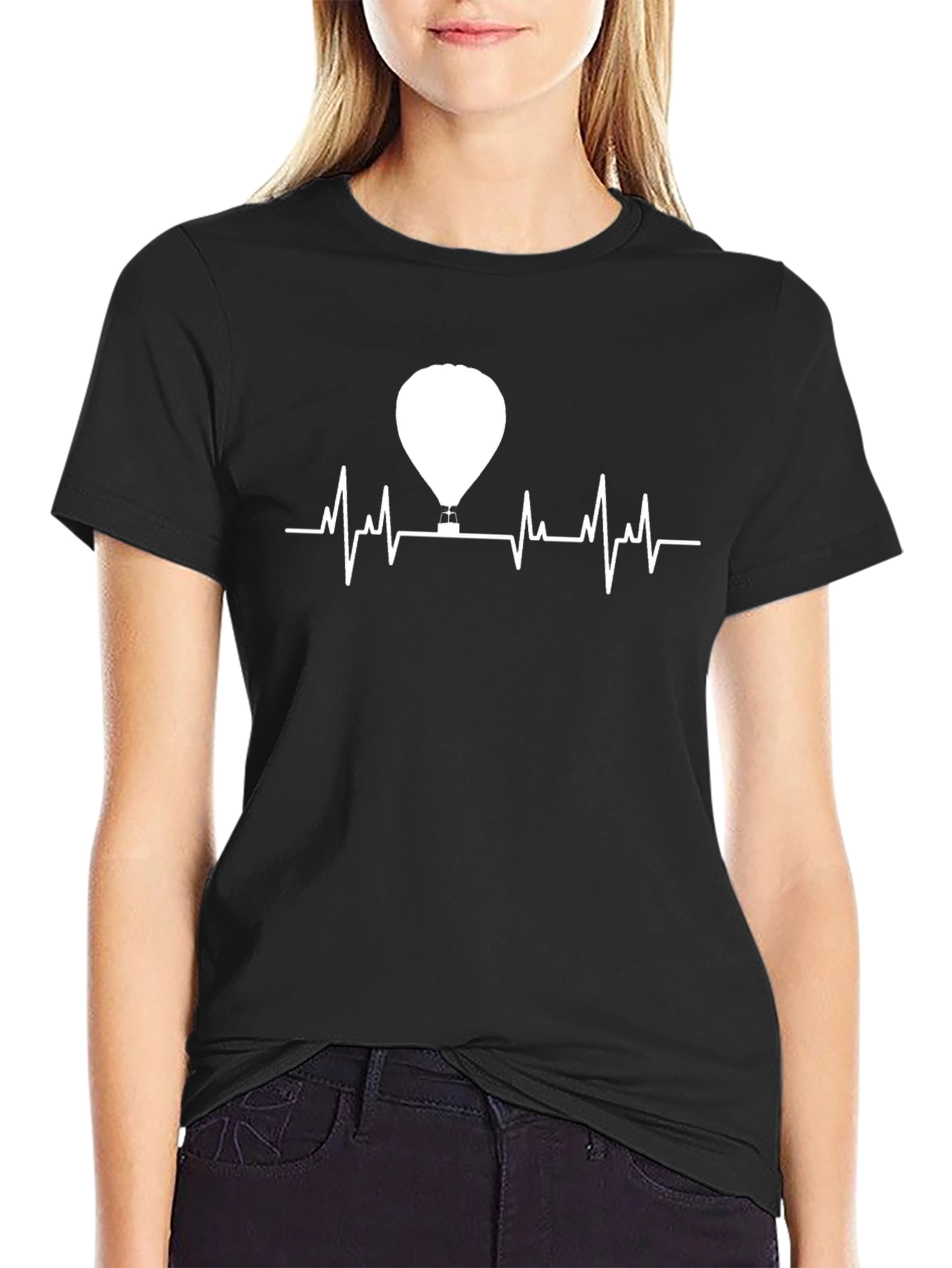 Hot Air Balloon Heartbeat T-Shirt - Mens Black Tee