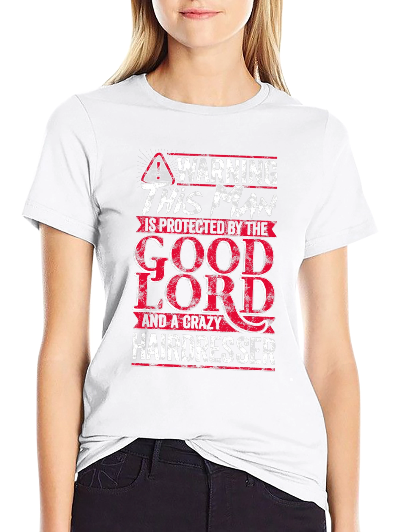 Warning Protected by God & Crazy Hairdresser Graphic Tee