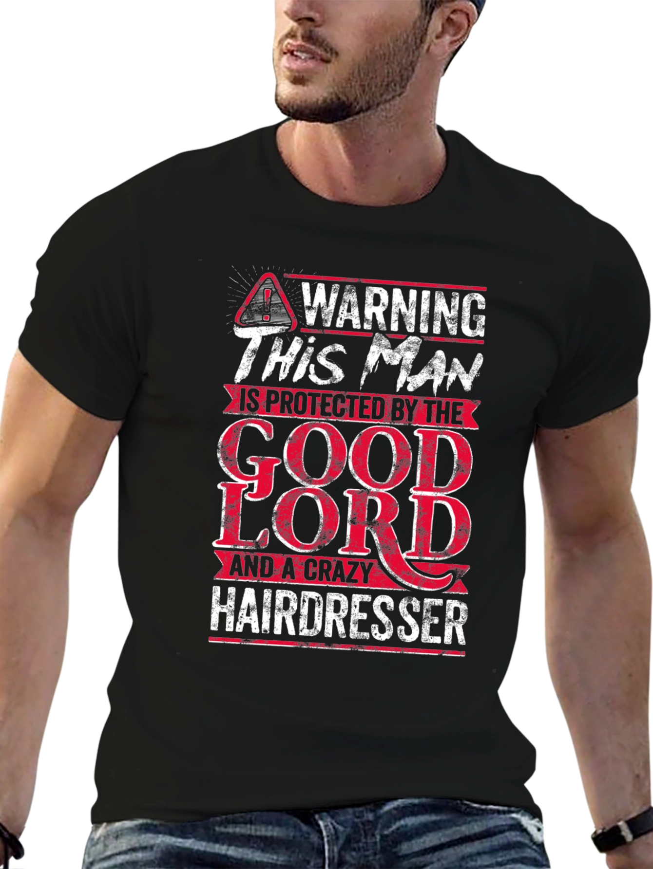 Warning Protected by God & Crazy Hairdresser Graphic Tee