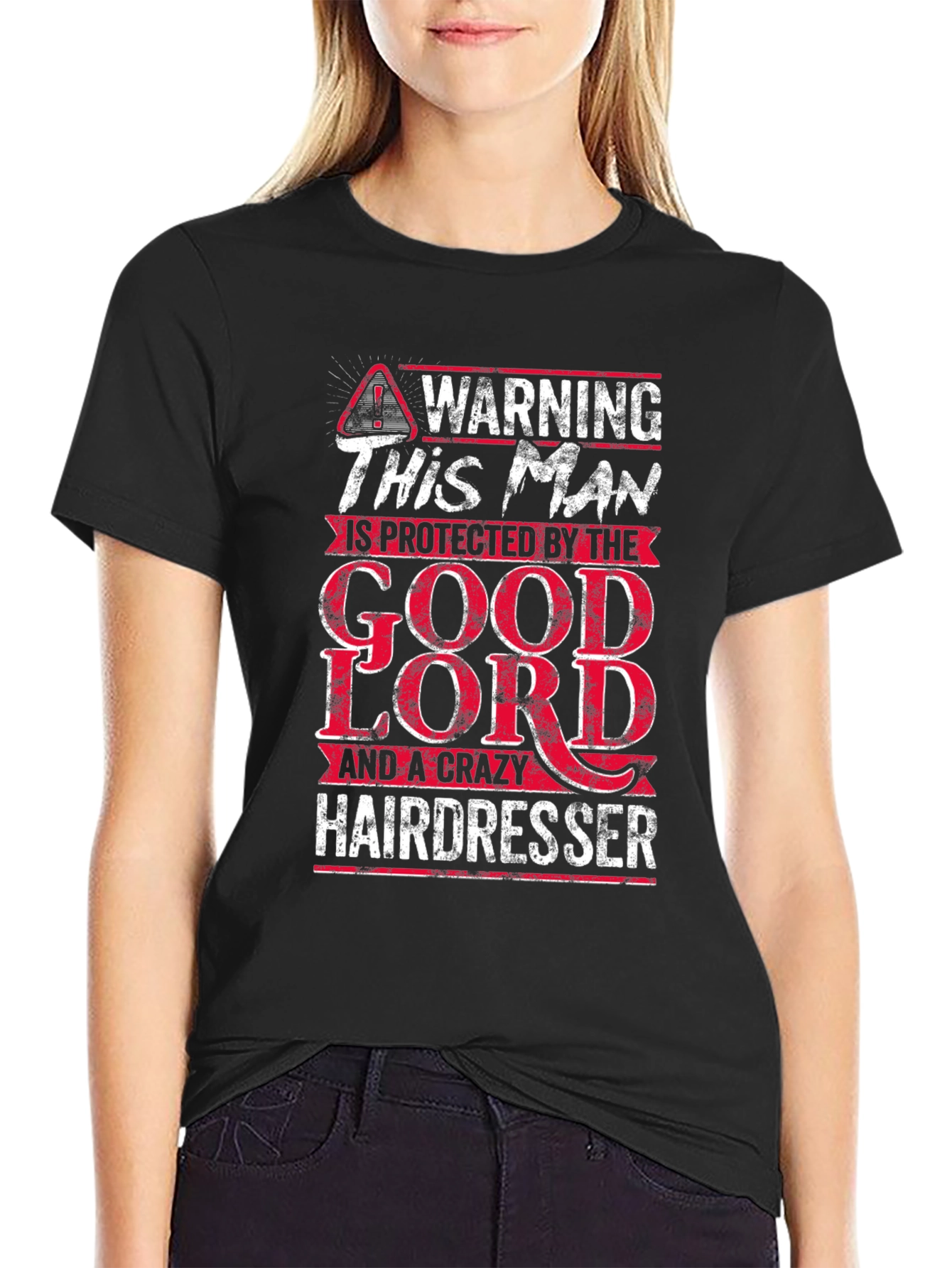 Warning Protected by God & Crazy Hairdresser Graphic Tee