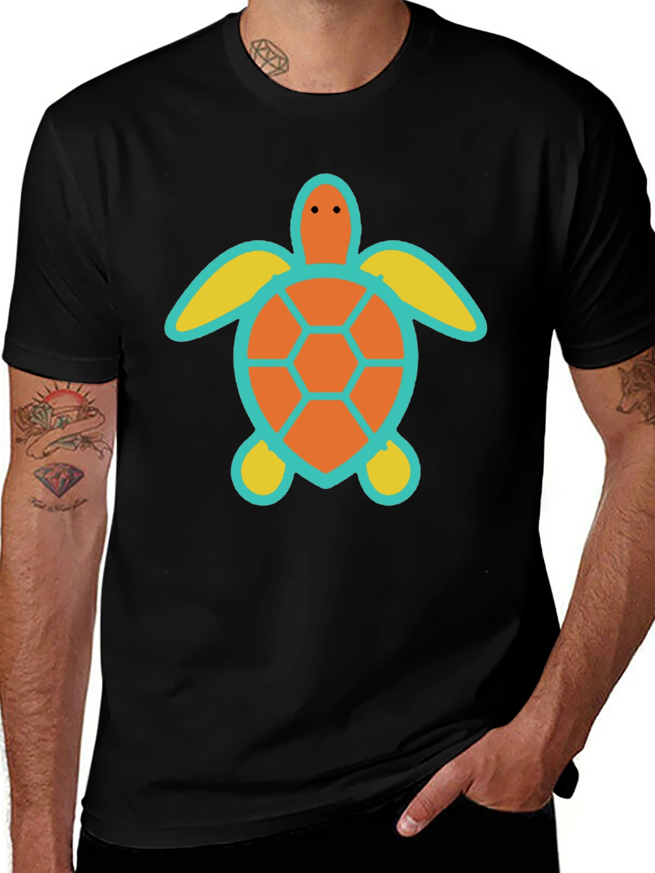 Turtle Graphic Tee - Black Cotton Casual Shirt