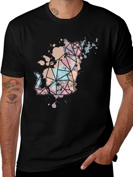Geometric Watercolor Cat Graphic Tee - Stylish & Unique