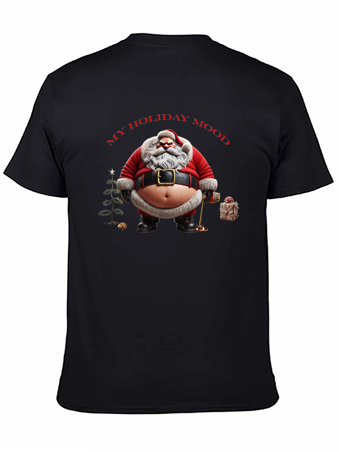 My Holiday Mood Santa T-Shirt - Black Graphic Tee