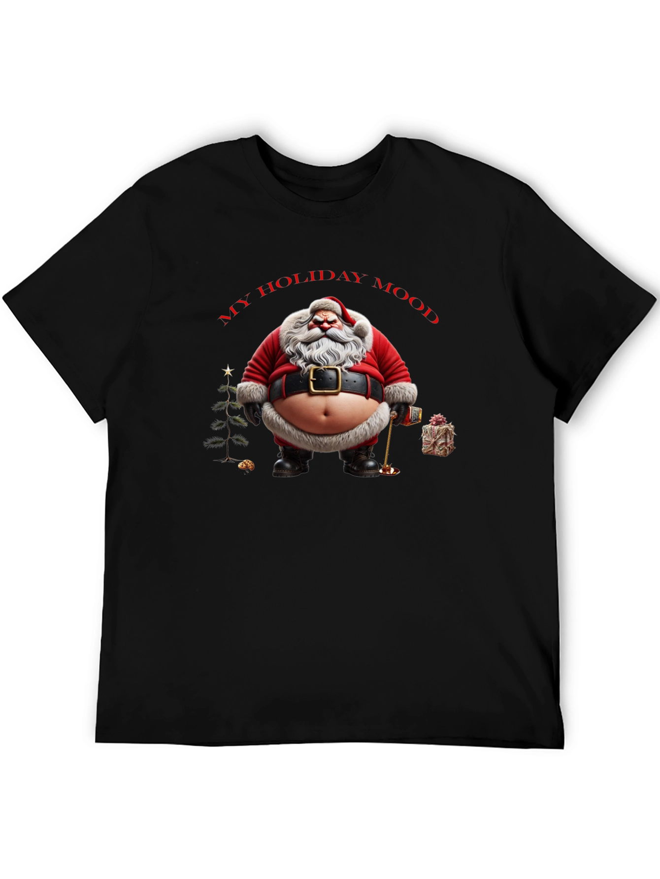 My Holiday Mood Santa T-Shirt - Black Graphic Tee