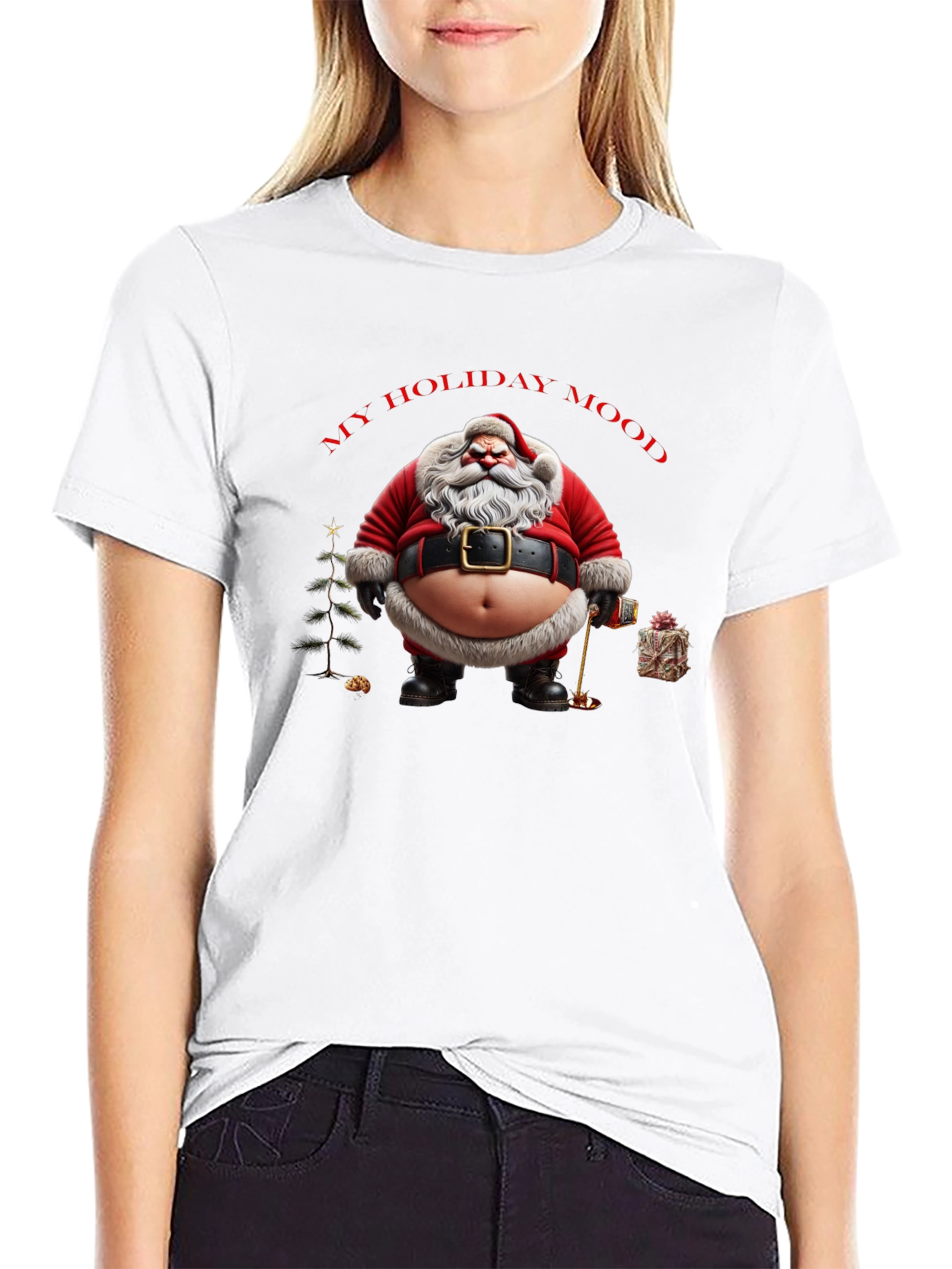 My Holiday Mood Santa T-Shirt - Black Graphic Tee