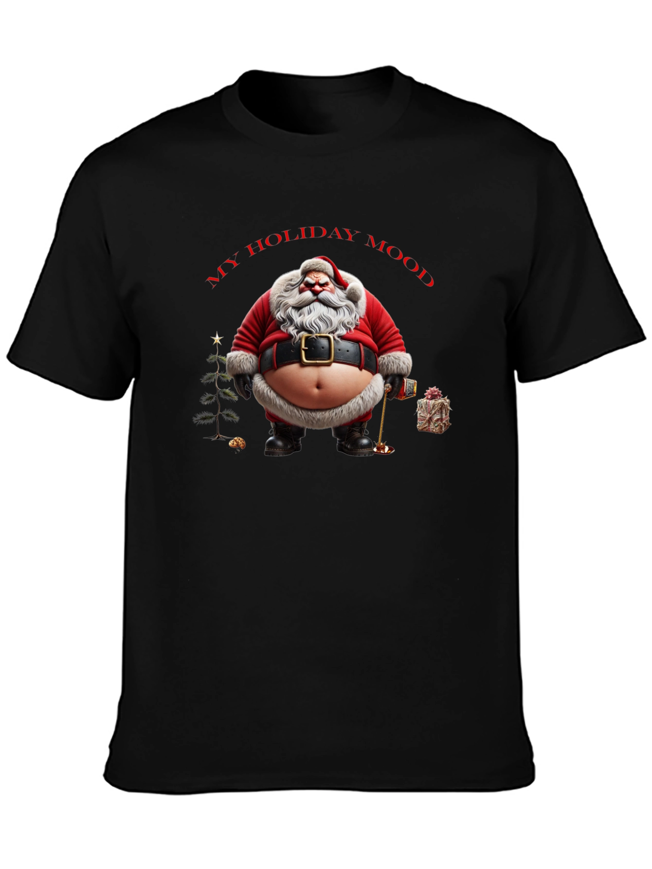 My Holiday Mood Santa T-Shirt - Black Graphic Tee