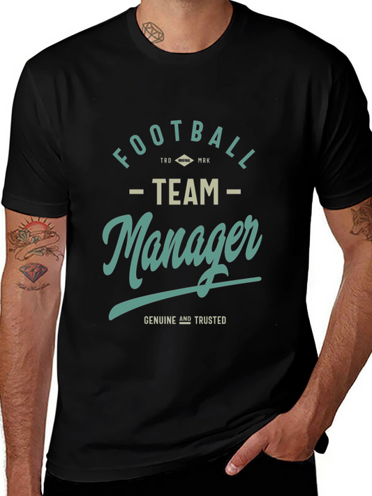 Football Team Manager Graphic Tee - Black Cotton T-Shirt