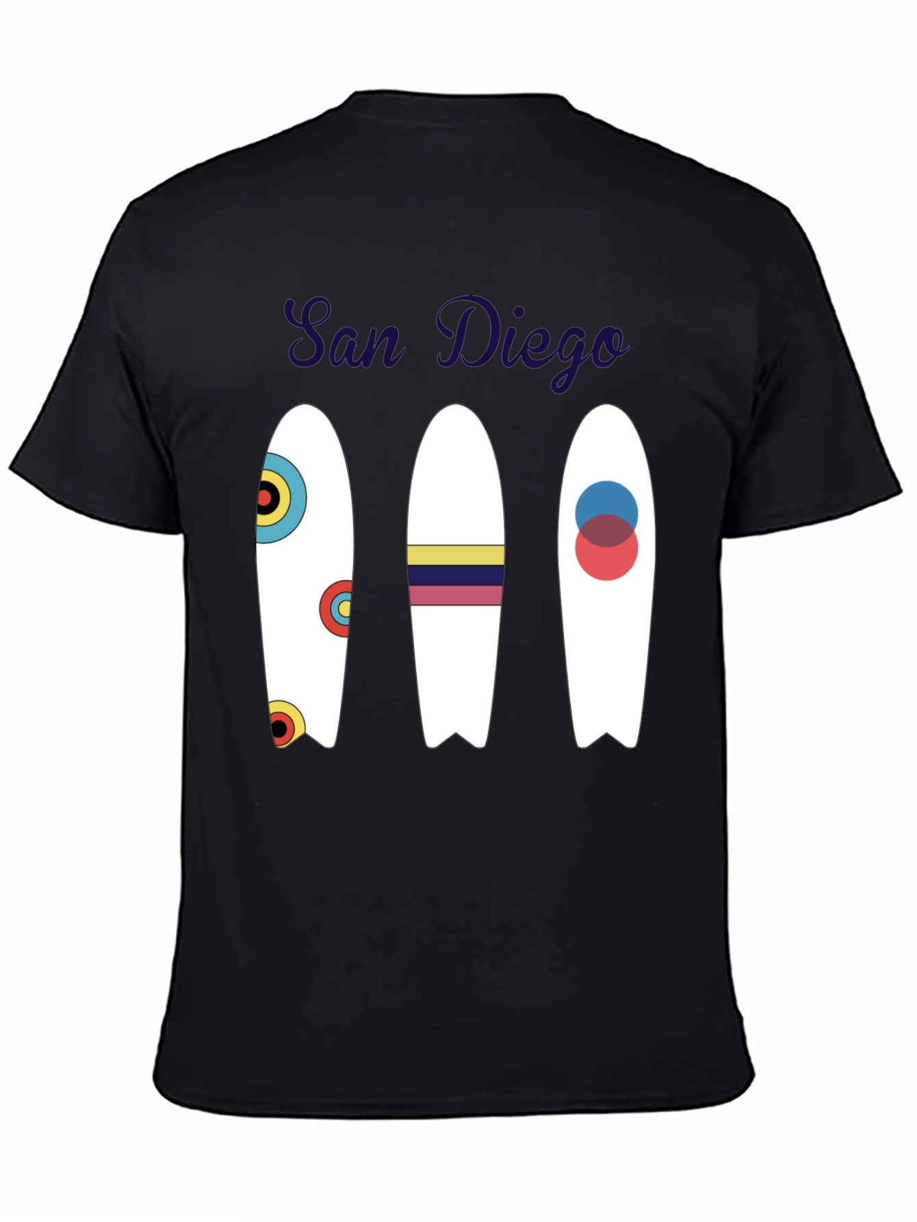 San Diego Surfboard Graphic Tee - Black Cotton T-Shirt
