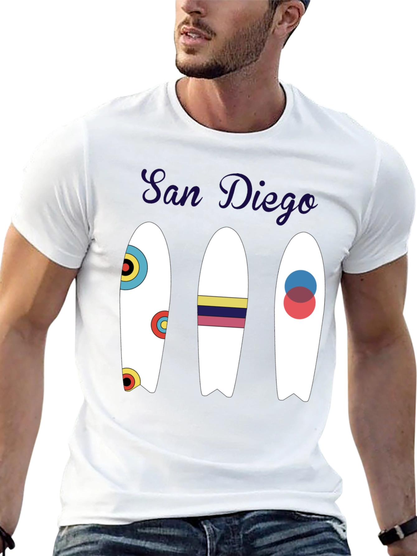 San Diego Surfboard Graphic Tee - Black Cotton T-Shirt