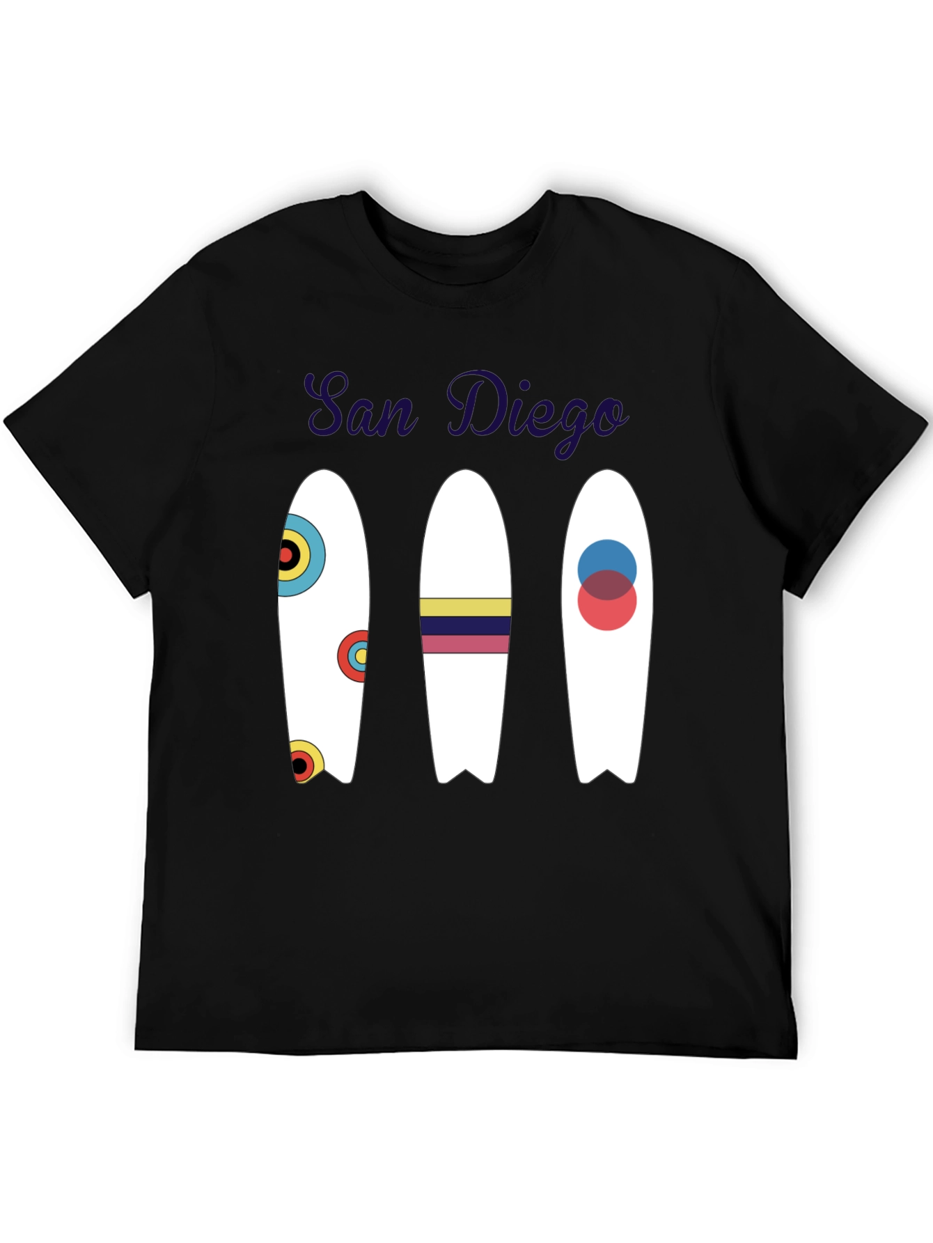 San Diego Surfboard Graphic Tee - Black Cotton T-Shirt