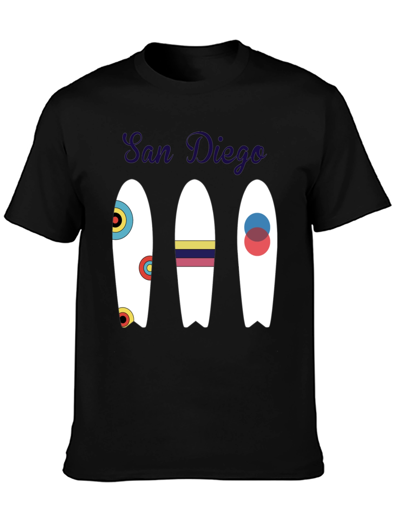 San Diego Surfboard Graphic Tee - Black Cotton T-Shirt