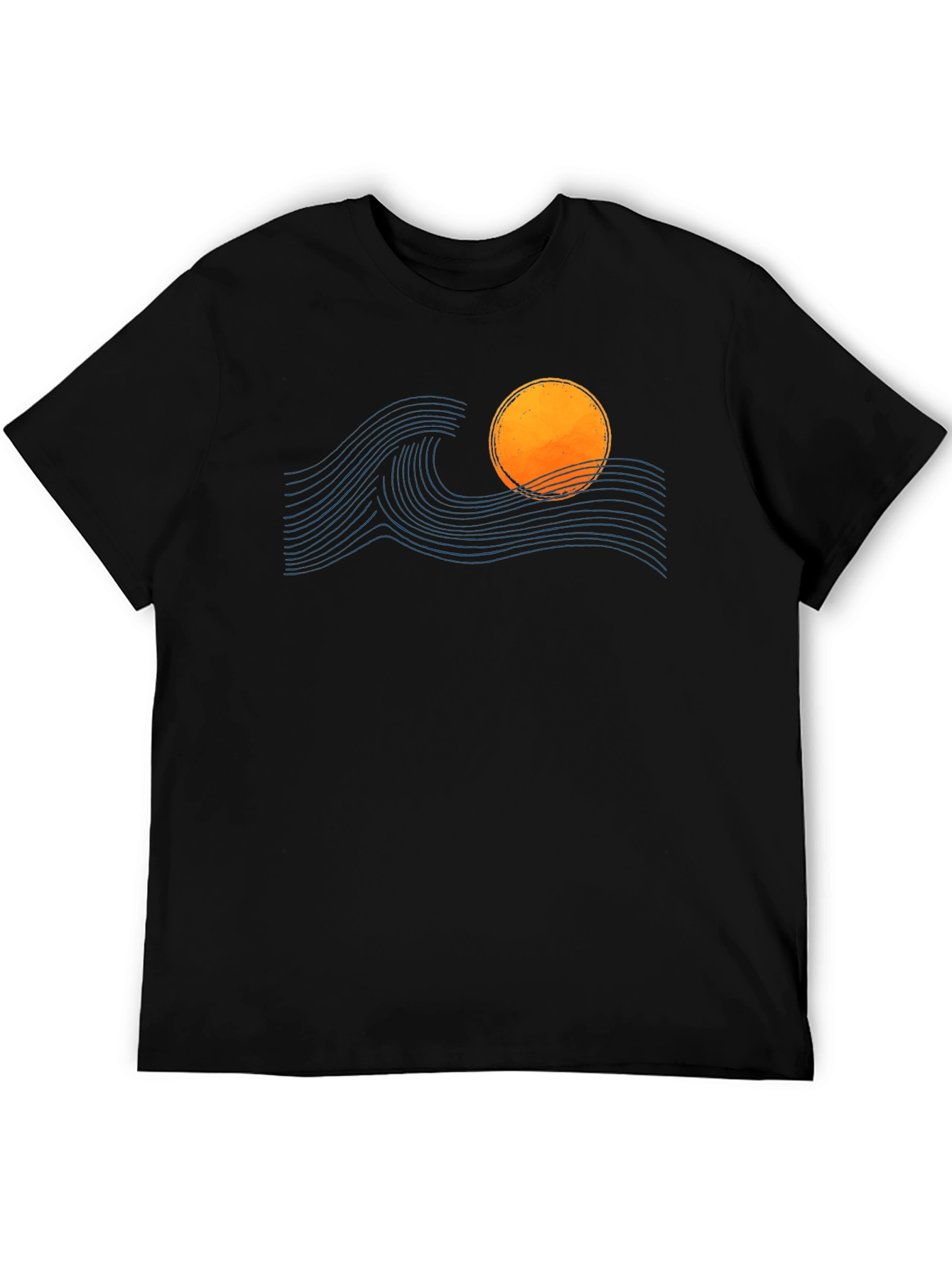 Sunset Wave Graphic Tee - Soft Black Cotton T-Shirt