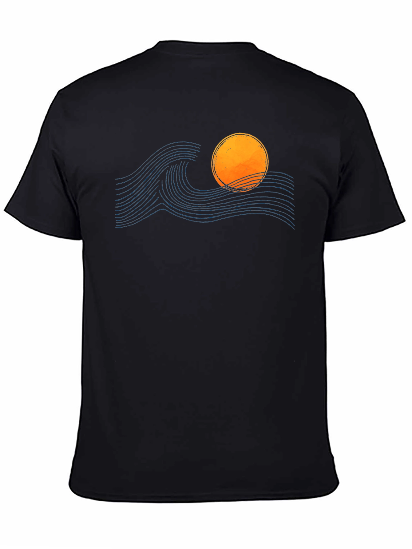 Sunset Wave Graphic Tee - Soft Black Cotton T-Shirt