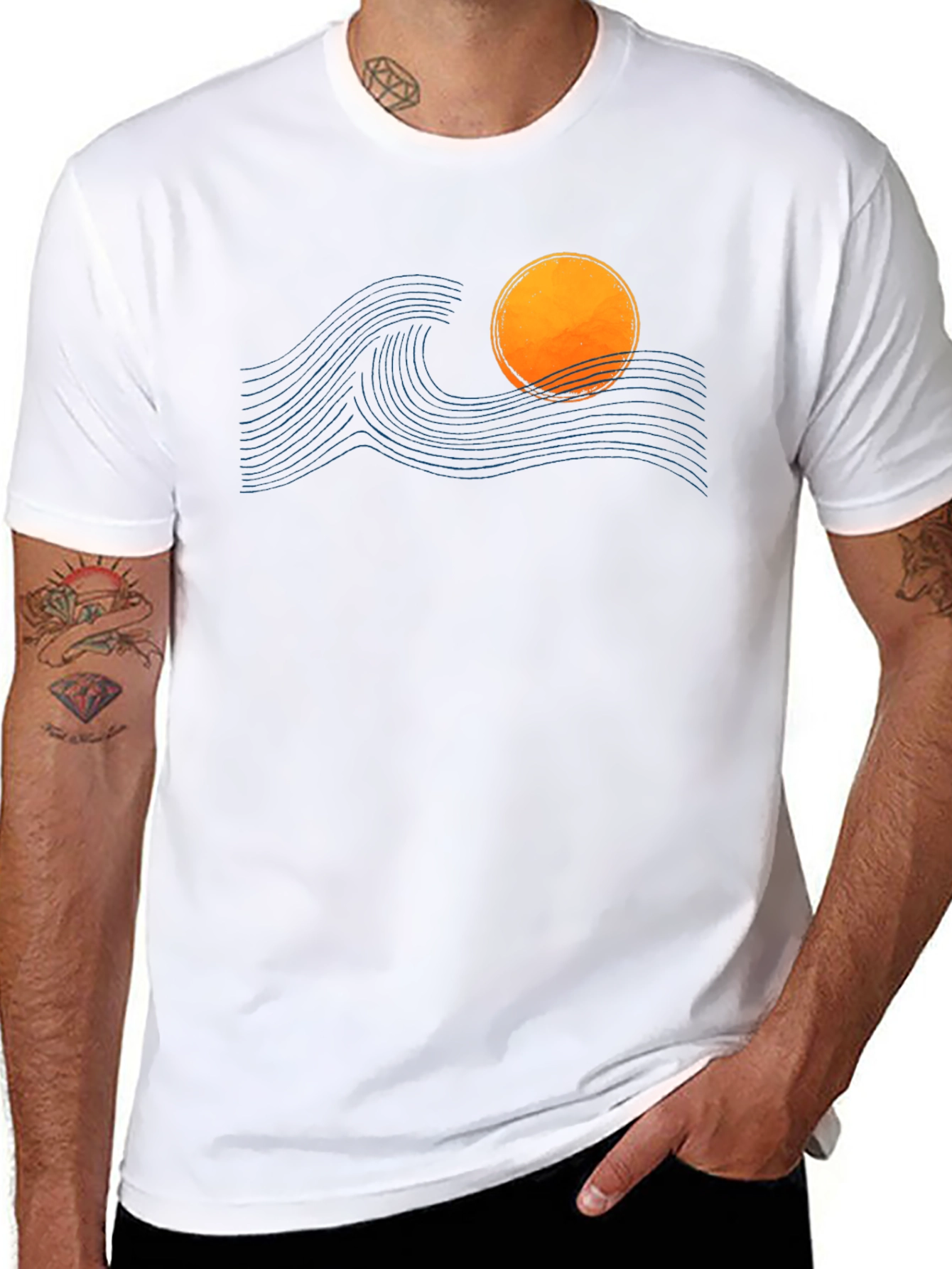 Sunset Wave Graphic Tee - Soft Black Cotton T-Shirt