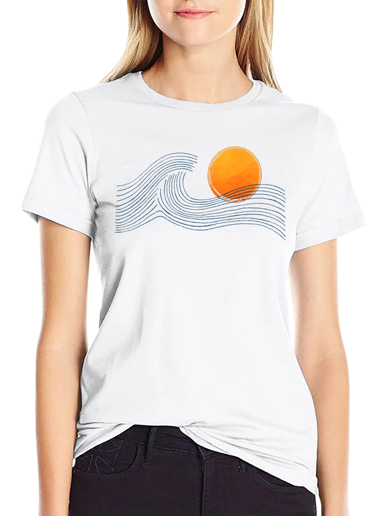 Sunset Wave Graphic Tee - Soft Black Cotton T-Shirt