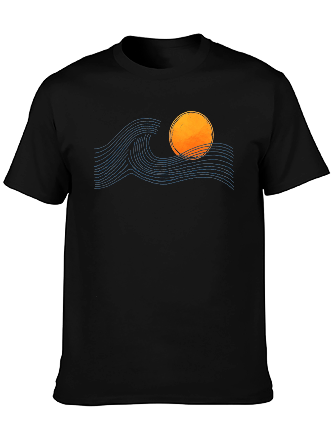 Sunset Wave Graphic Tee - Soft Black Cotton T-Shirt