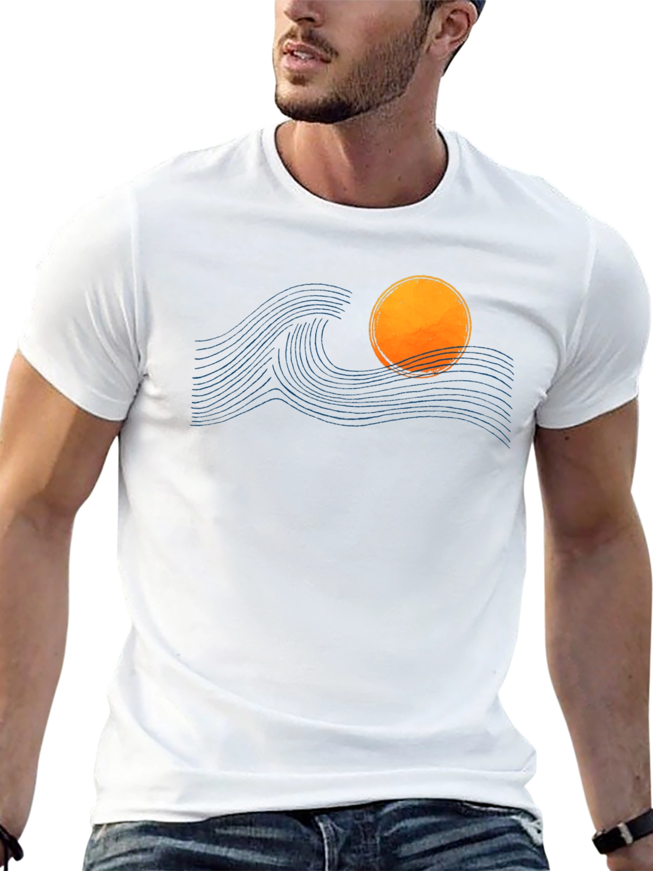 Sunset Wave Graphic Tee - Soft Black Cotton T-Shirt