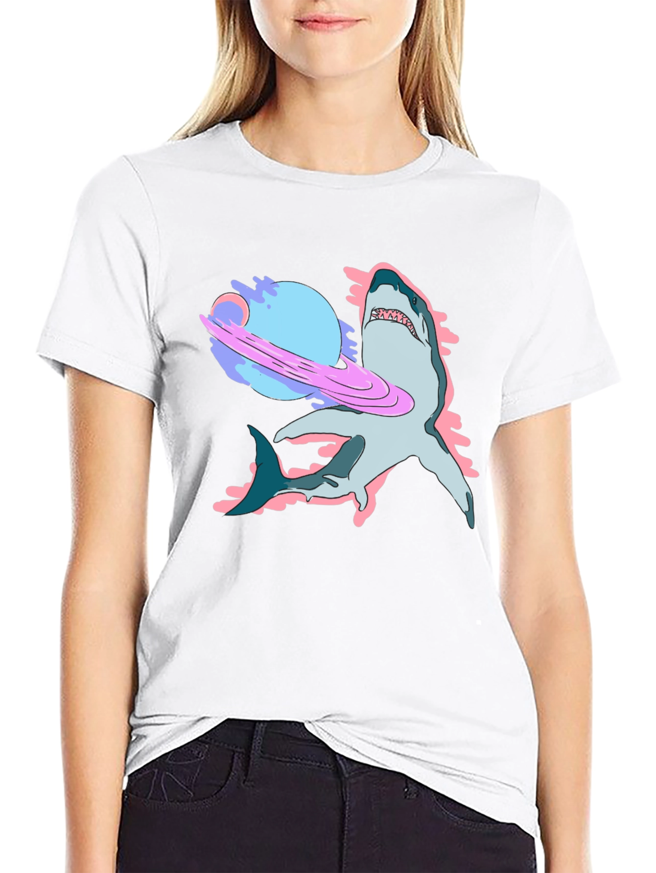 Space Shark Graphic Tee - Cool Black T-Shirt