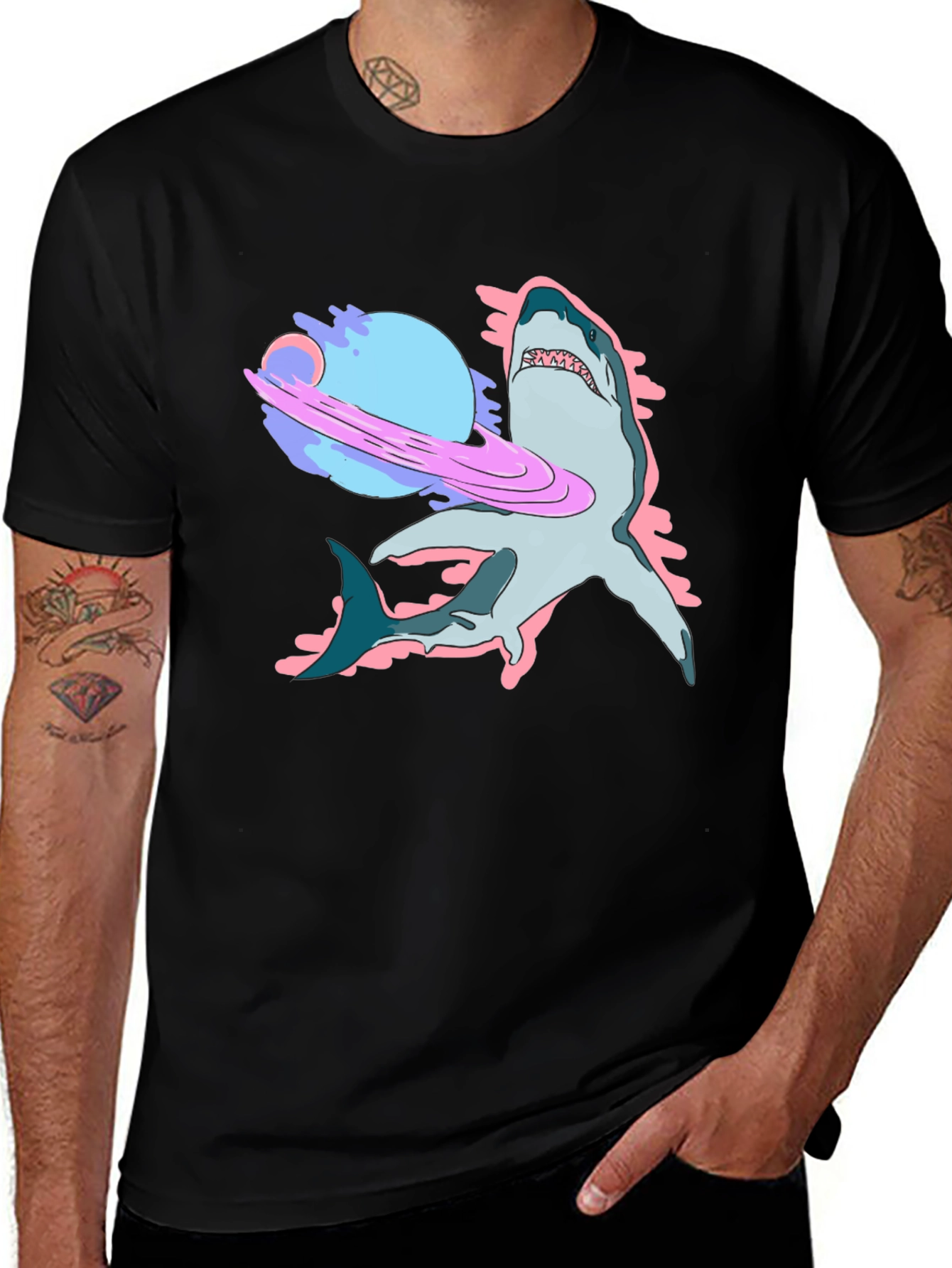 Space Shark Graphic Tee - Cool Black T-Shirt