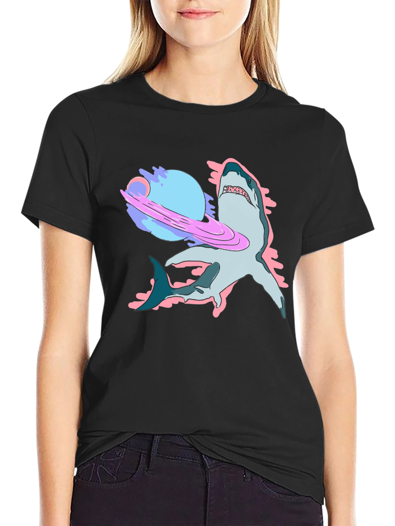 Space Shark Graphic Tee - Cool Black T-Shirt