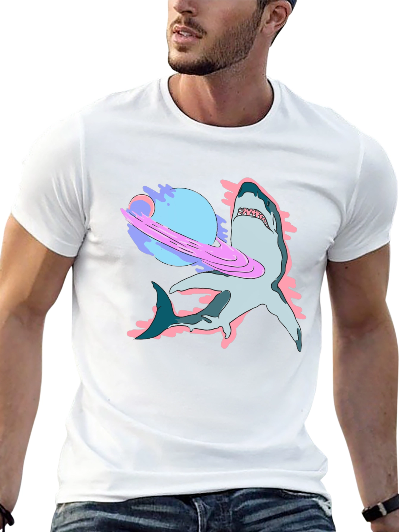 Space Shark Graphic Tee - Cool Black T-Shirt