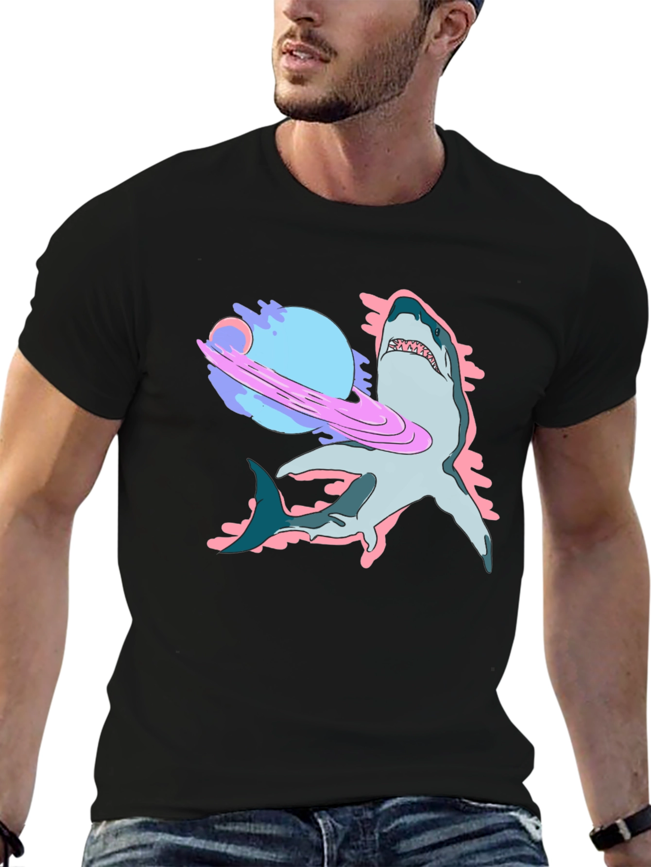Space Shark Graphic Tee - Cool Black T-Shirt