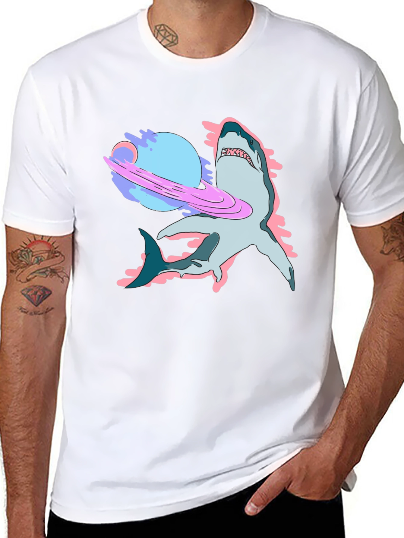 Space Shark Graphic Tee - Cool Black T-Shirt