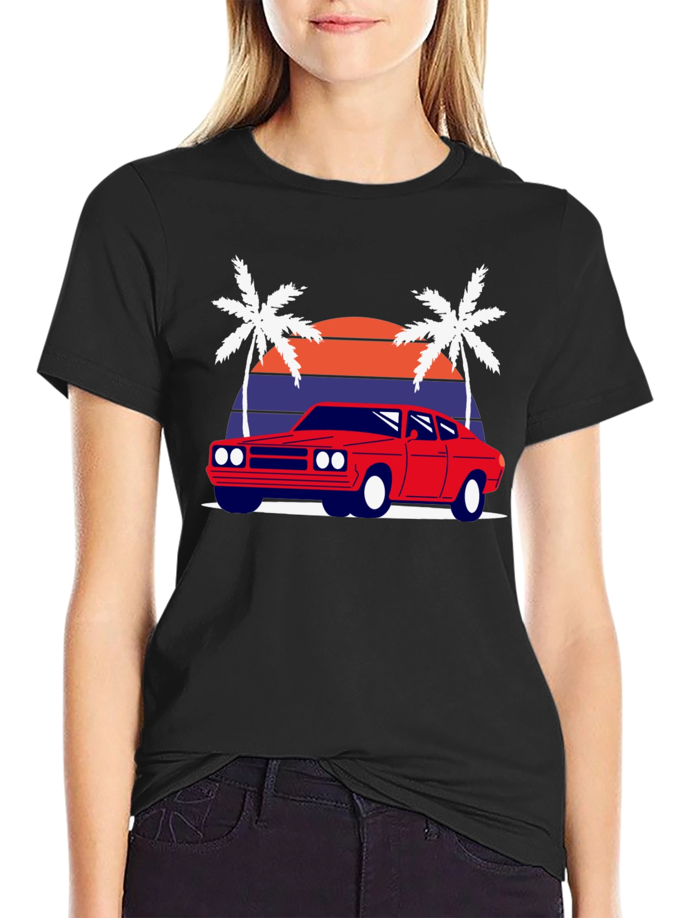 Retro Sunset Car Graphic Tee - Classic Style