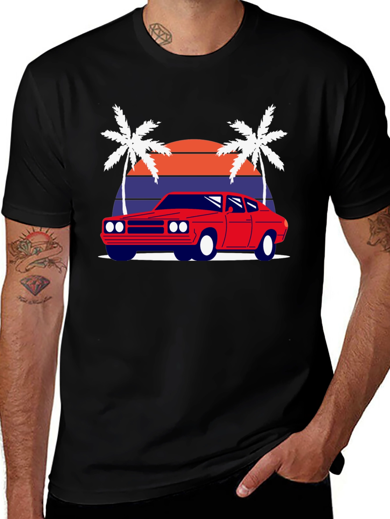 Retro Sunset Car Graphic Tee - Classic Style