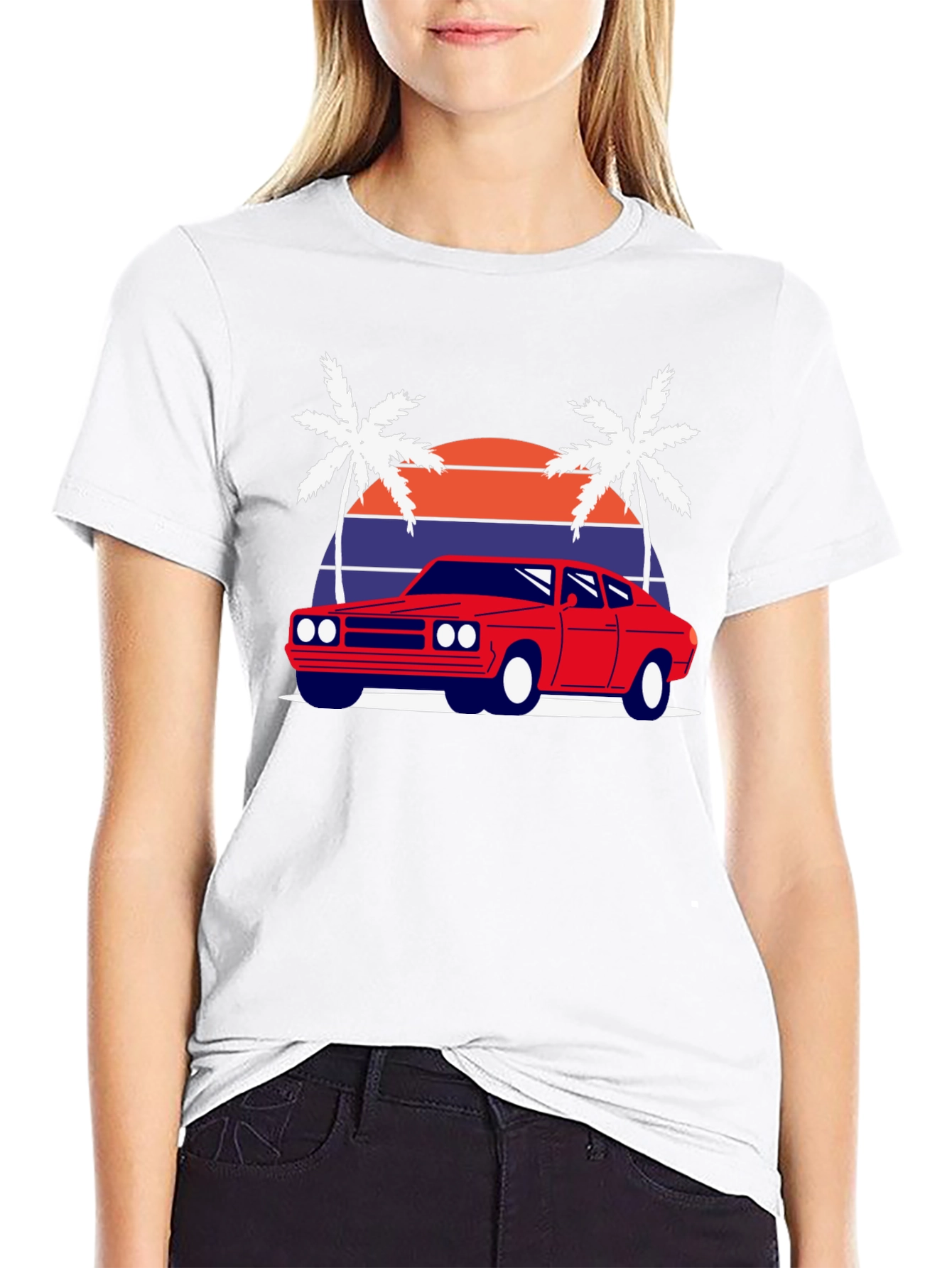 Retro Sunset Car Graphic Tee - Classic Style
