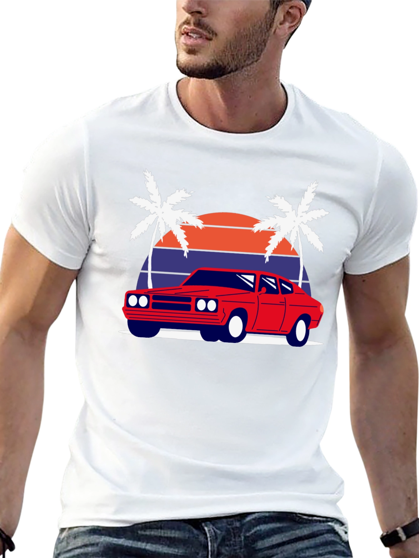 Retro Sunset Car Graphic Tee - Classic Style