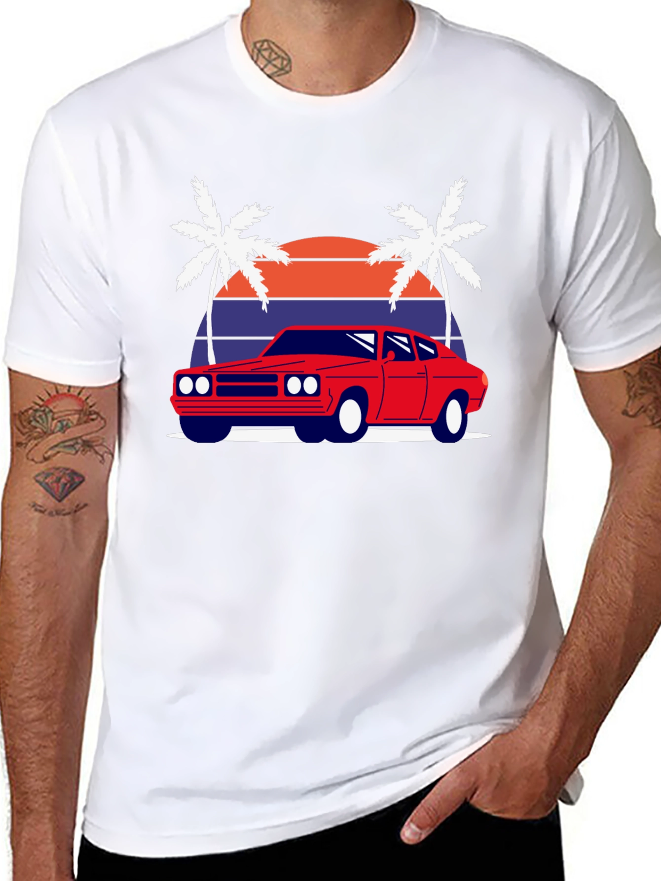 Retro Sunset Car Graphic Tee - Classic Style