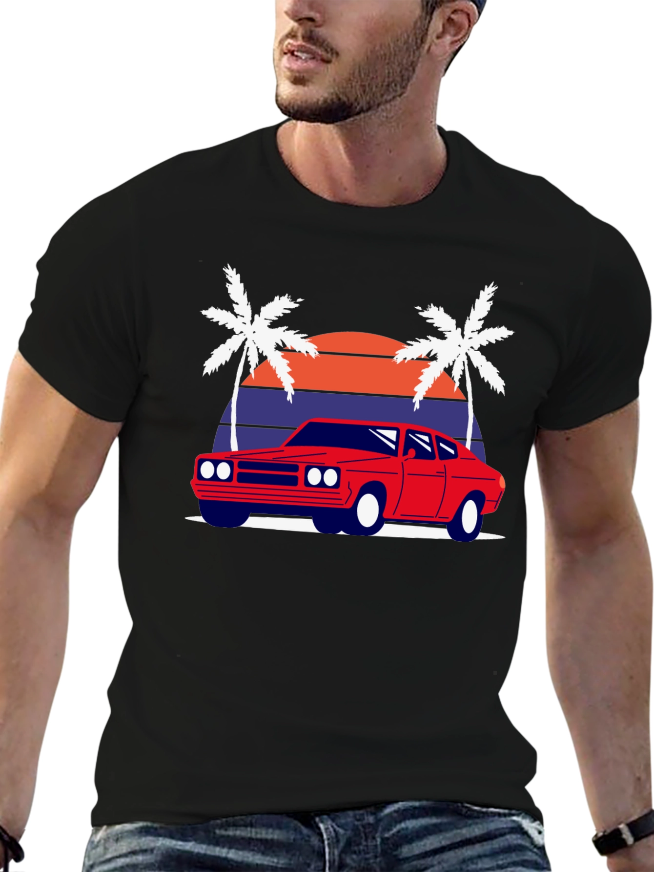 Retro Sunset Car Graphic Tee - Classic Style