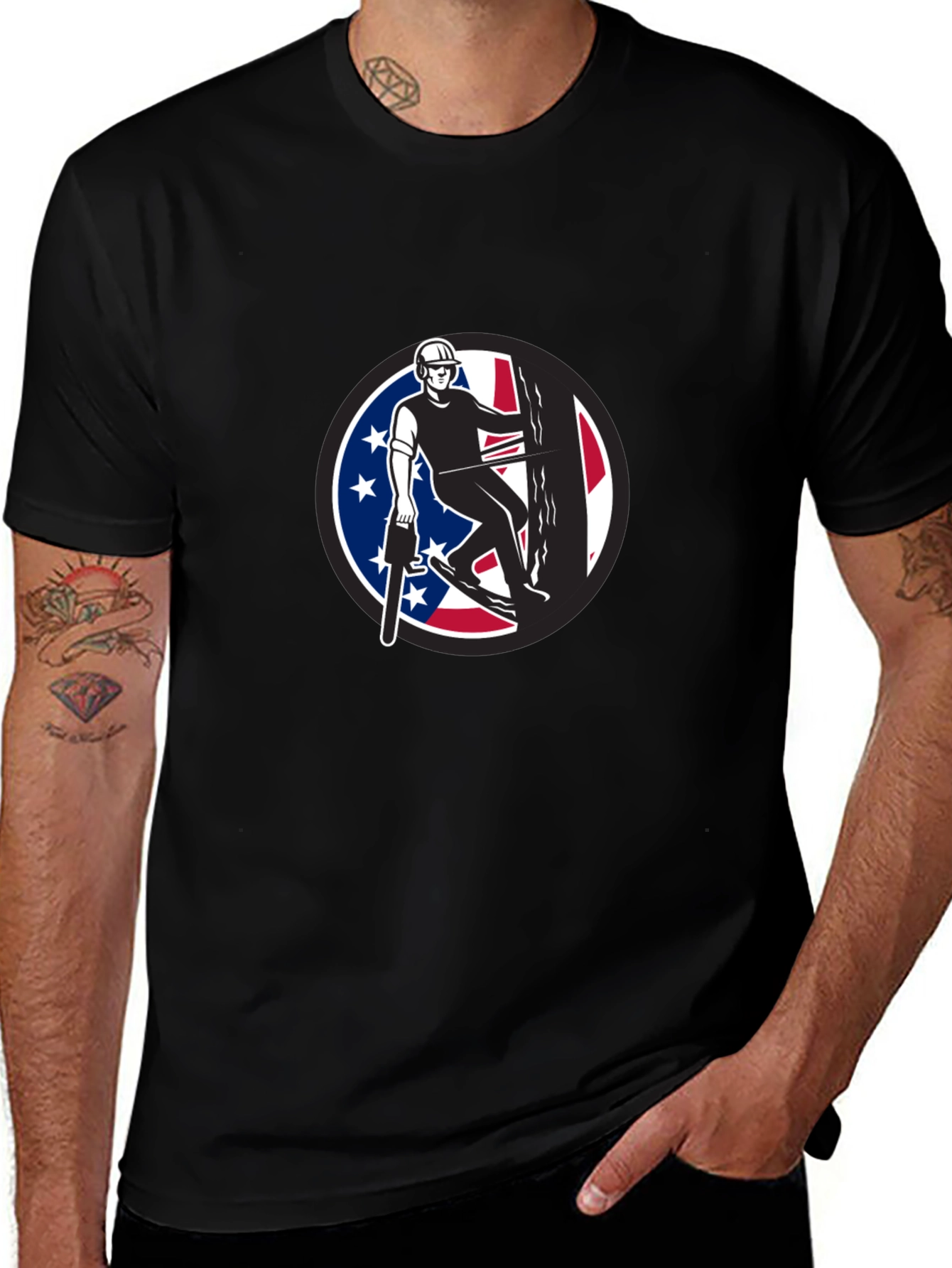Arborist Tee: Tree Surgeon with American Flag Design