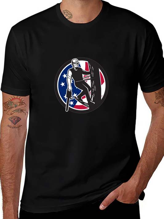 Arborist Tee: Tree Surgeon with American Flag Design